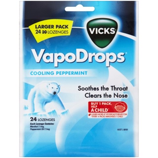 Vicks VapoDrops Cooling Peppermint - 24 Lozenges | WholeLife