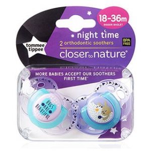 Tommee Tippee Closer to Nature Night Time Soothers 18-36 Months - 2 Pack (Assorted Designs/Colours)