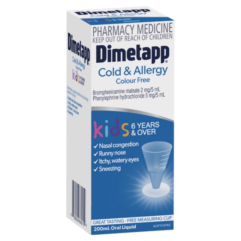 Dimetapp Cold & Allergy Kids 6yrs+ Colour Free 200mL WholeLife