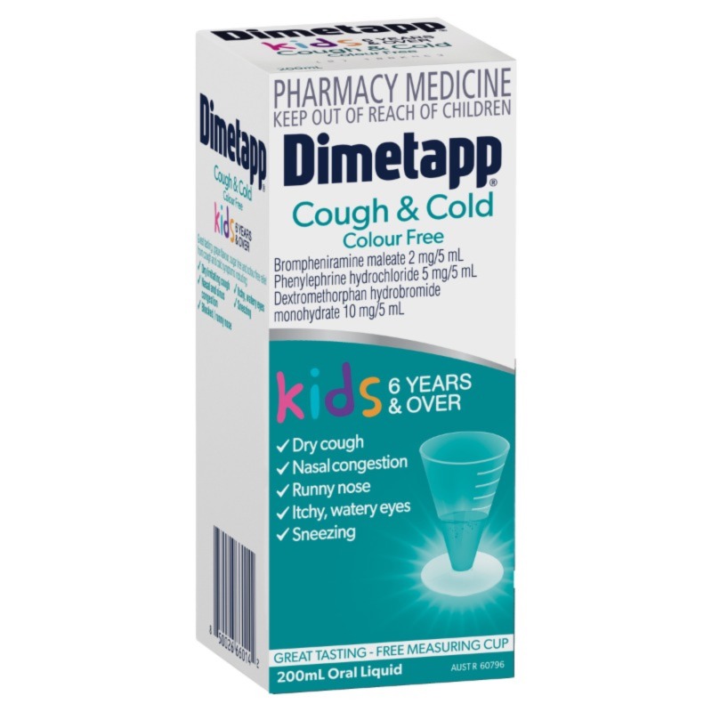 Dimetapp Cough & Cold Kids Colour Free 200ml WholeLife