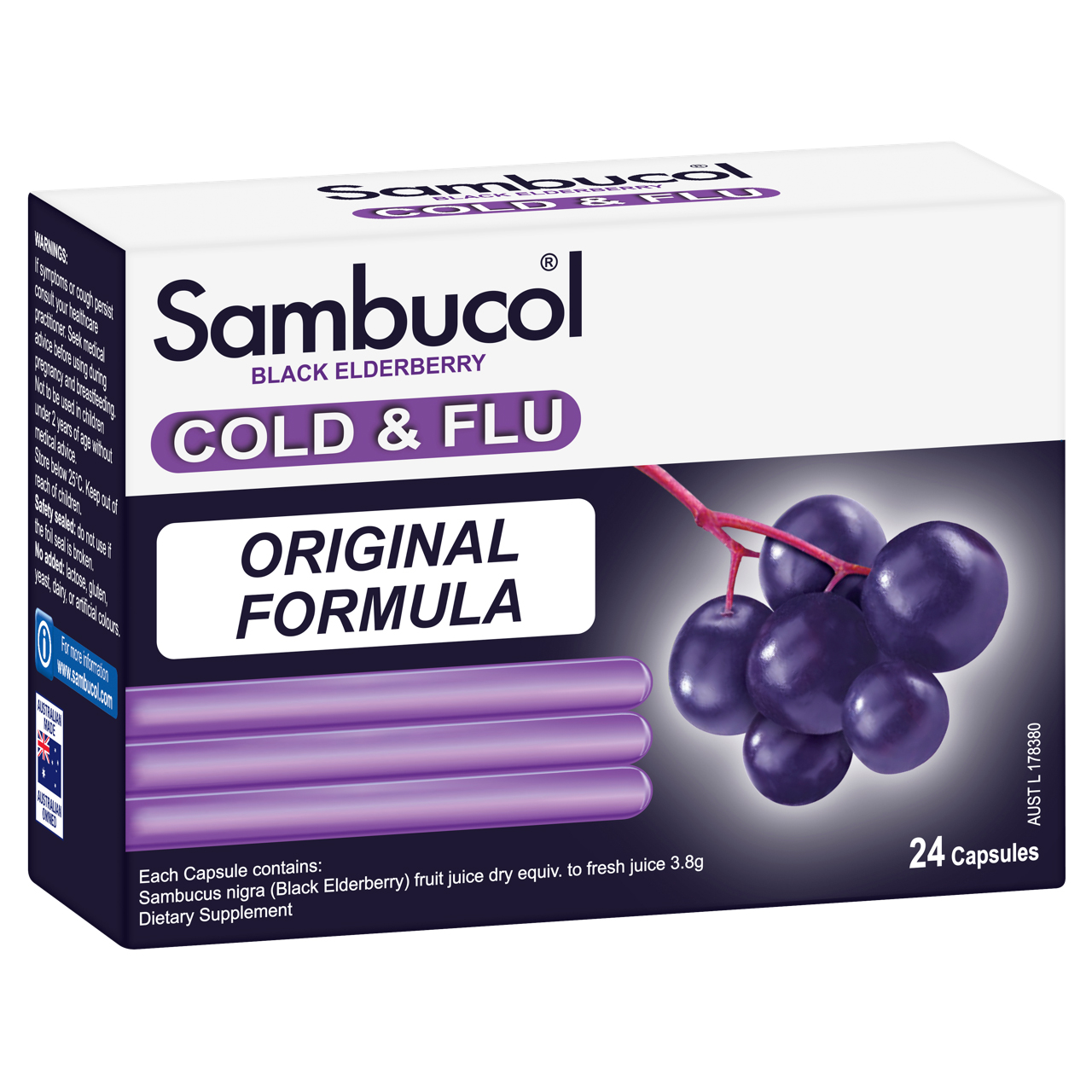 SAMBUCOL Cold and Flu 24 Capsules WholeLife