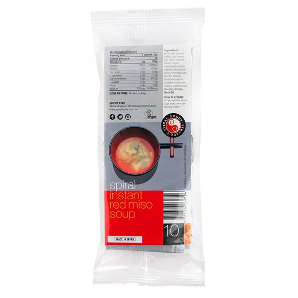 Spiral Foods Instant Red Miso Soup 7 x 10g Sachets WholeLife