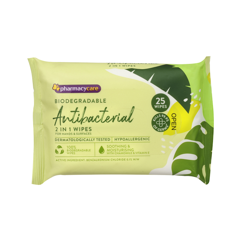 Biodegradable Antibacterial 2in1 Wipes 25 Pack WholeLife