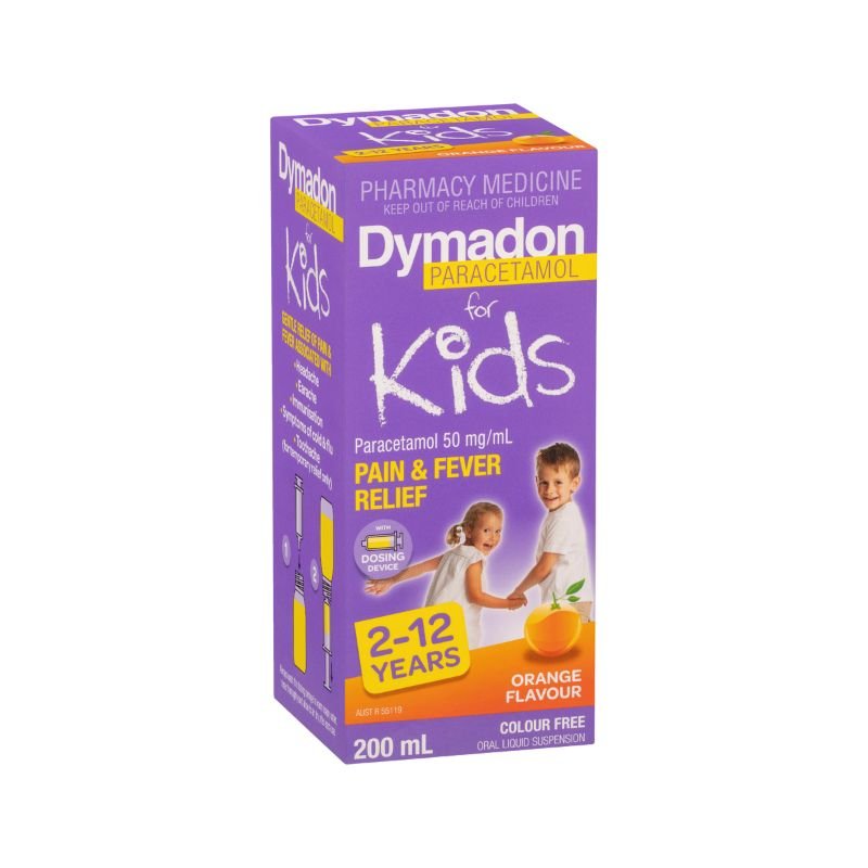 Dymadon Paracetamol For Kids 2-12-Years Colour Free Orange 200ml